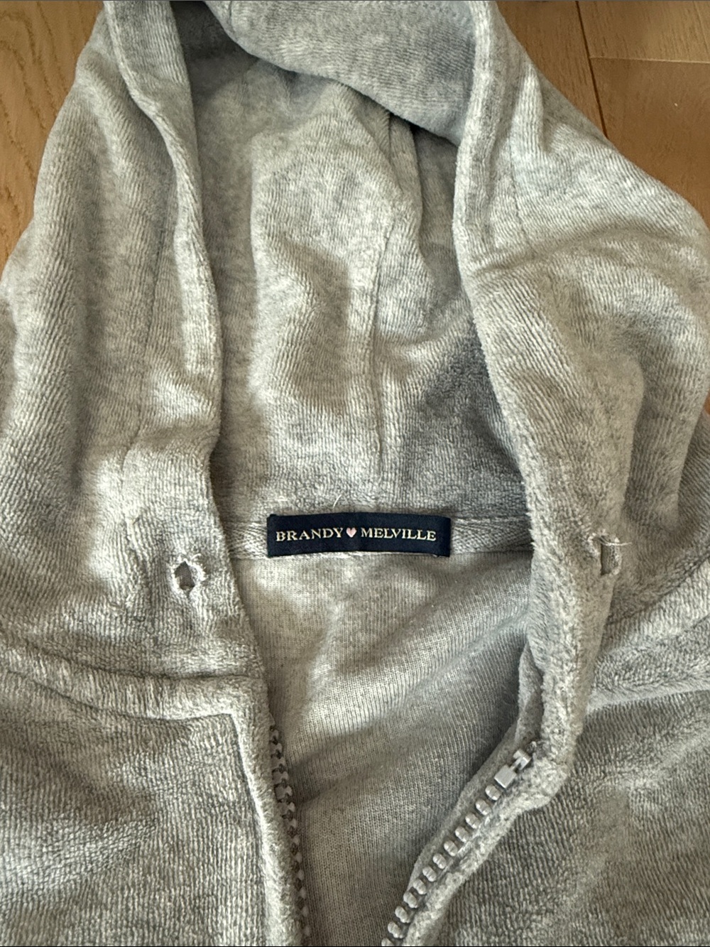 Brandy Melville Light Gray Hooded Zip Sweatshirt - Picture 2 of 9
